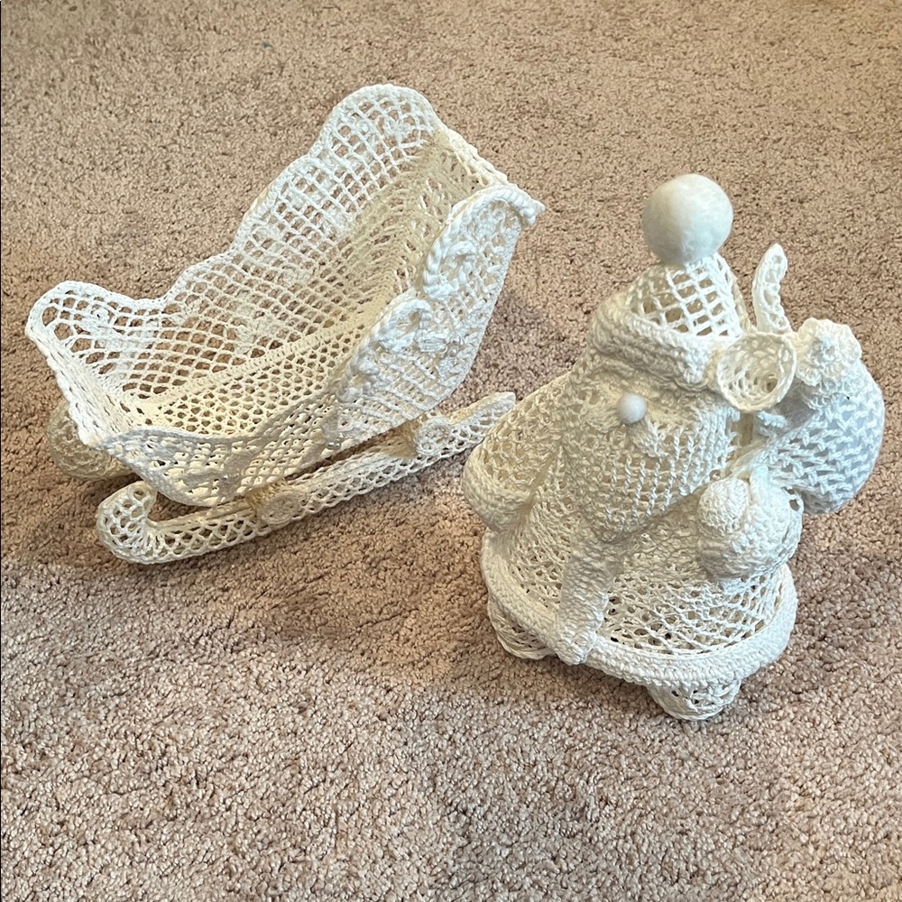 Vintage Crochet Santa and Sleigh